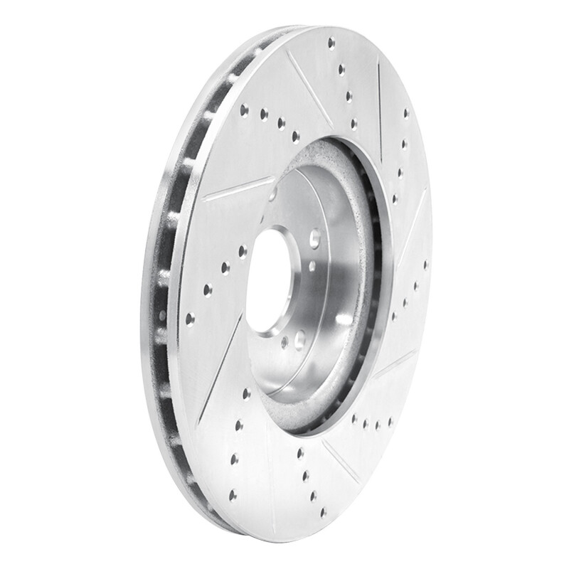 Acura TL Brake Rotor (1) - Front Left - R1 Concepts - Drilled & Slotted - Silver - `04-`08